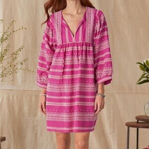 MELISSA NEPTON Pink & White Patterned Dress Boho Preppy Vacation Resorts